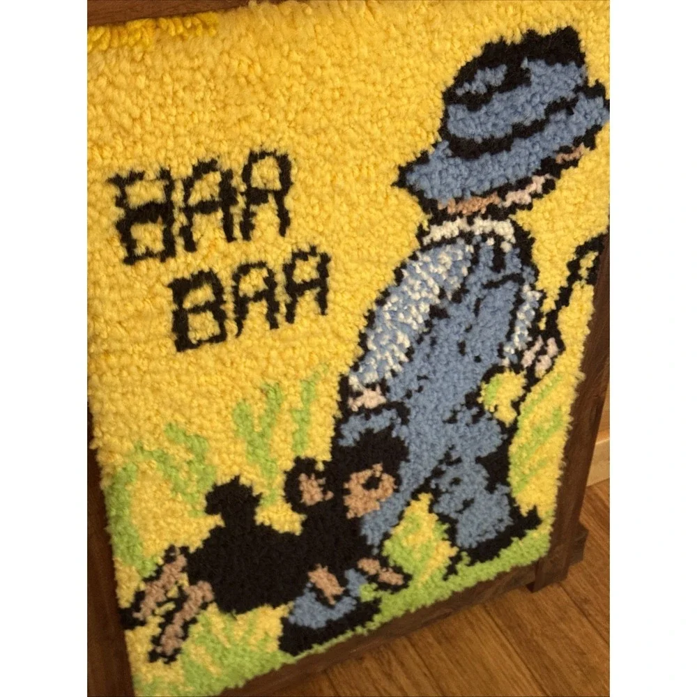 Vintage Latch & Hook Rug Wall Art Baa Baa Black Sheep 70's  29.5
